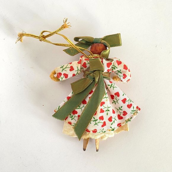 Handmade Cinnamon Angel Clothespin Girl Fabric Lace Christmas Ornaments Set of 2 - Picture 6 of 10